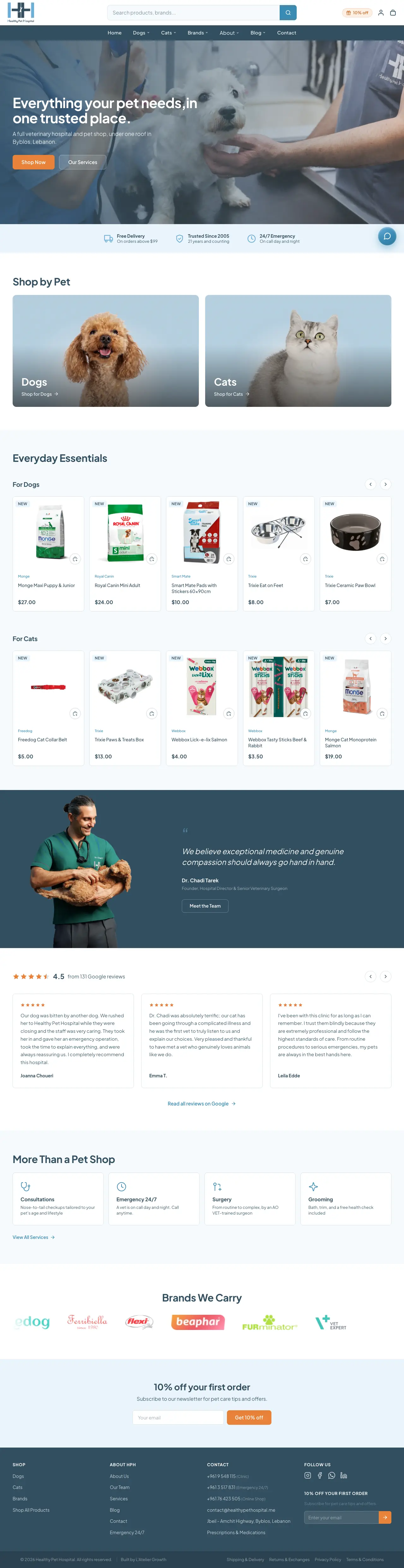 Healthy Pet Hospital online store, full homepage on desktop