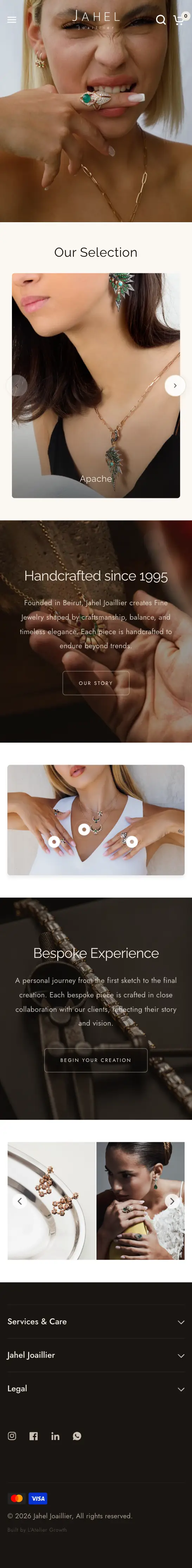 Jahel Joaillier online store, full homepage on mobile